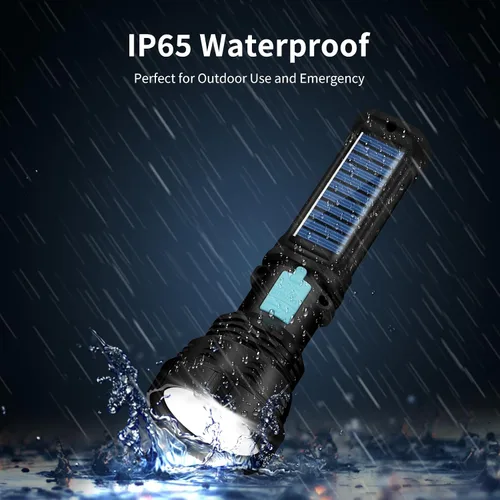 Vista 4 de VOETIR Linterna LED Solar, linternas recargables LED solares de mano de 1500 lúmenes con IP65 impermeables, batería de 2000mAh para emergencias