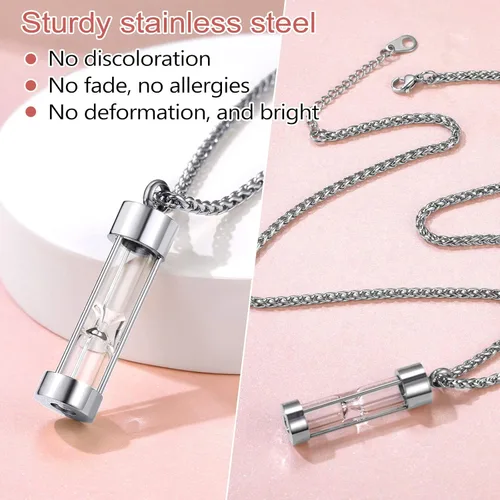 Vista 276 de FindChic Collares personalizados con urna para cenizas, barra vertical, gato, luna, reloj de arena, garra de perro, acero inoxidable, chapado en oro