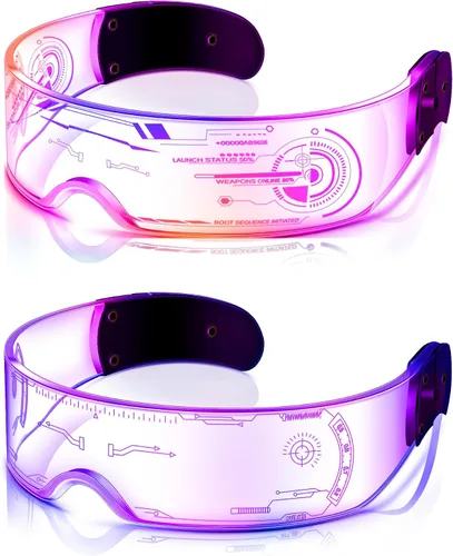 Vista 14 de TOODOO - 2 pares de gafas de visera LED de 7 colores, gafas futuristas, accesorios punk iluminados para disfraz de fiesta Rave