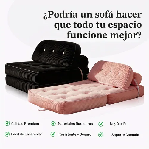 Vista 3 de Silla plegable, sofá convertible con respaldo y almohada, capacidad de carga de hasta 300 libras, plegable de 32 a 64 pulgadas, no requiere montaje