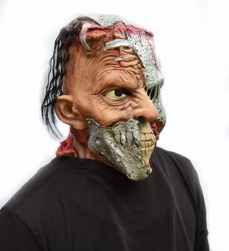 Vista 2 de Acid Tactical Máscara de Halloween Cyborg Terminator cabeza de metal realista disfraz de látex zombi