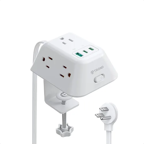 Vista 9 de Abrazadera de escritorio para tira de alimentación, protector de sobretensiones con 5 tomas de CA y 3 puertos USB, estación de carga de montaje