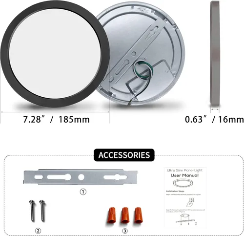 Vista 3 de Luces de Techo de 7 Pulgadas Montaje al Ras Ultra Delgadas 0.63'' de Grosor Redondas Planas Lámparas de Techo 5000K Luz de Día LED Luz de Techo
