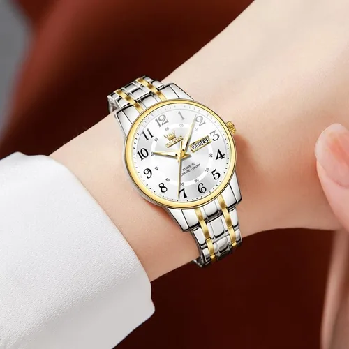 Vista 3 de OLEVS Reloj de acero inoxidable para mujer, reloj de vestir para mujer, con fecha, a la moda, para negocios, impermeable, analógico, de cuarzo