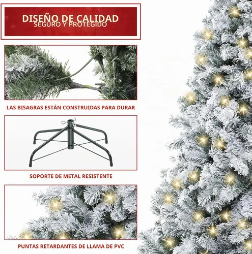 Vista 5 de Casafield Árbol de Navidad artificial de pino nevado realista preiluminado de 6 pies con soporte de metal resistente