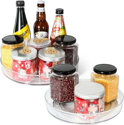 Vista 4 de Lazy Susan - Organizador de condimentos, plato giratorio de almacenamiento para gabinete, nevera, encimera, despensa, baño, paquete redondo de 2