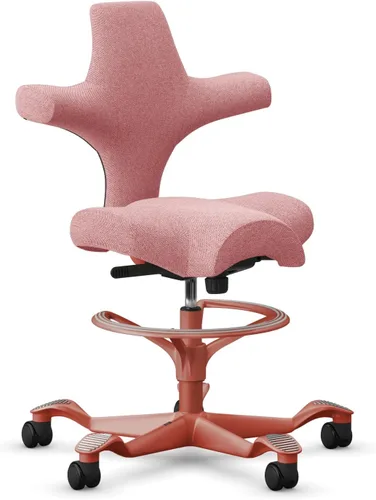 Vista 75 de HAG Capisco Sit to Stand - Silla de pie con marco blanco, tapizado, color rosa rubor Pink Blush