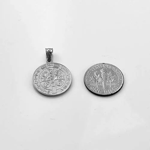 Vista 3 de LA BLINGZ Colgante de medallón reversible de oro blanco macizo de 14 quilates de San Benito, Metal
