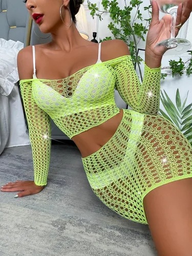 Vista 5 de Kimfeng Conjunto de lencería sexy con diamantes de imitación brillantes para mujer, conjunto de mini brasier con micro brasier transparente y parte