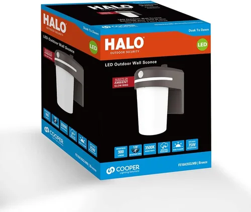 Vista 2 de HALO FE - Luz LED integrada equivalente a 60 W, sensor de movimiento, de bronce, luz de área del atardecer al amanecer, 3500K