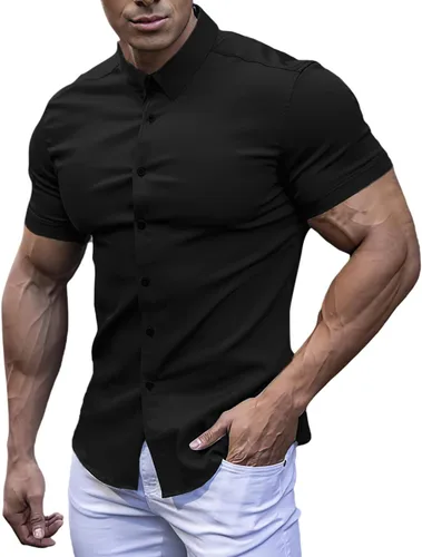 Vista 2 de Casual Men's Muscle Fit Dress Shirts Short Sleeve Athletic Fit Button Down Shirts
