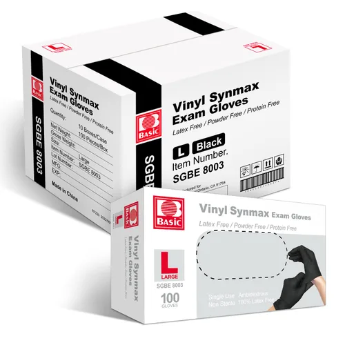 Vista 8 de Basic Guantes de examen de vinilo, guantes Safty de 4 mil sin látex y sin polvo, guantes médicos desechables SGBE 8001 Synmax pequeños