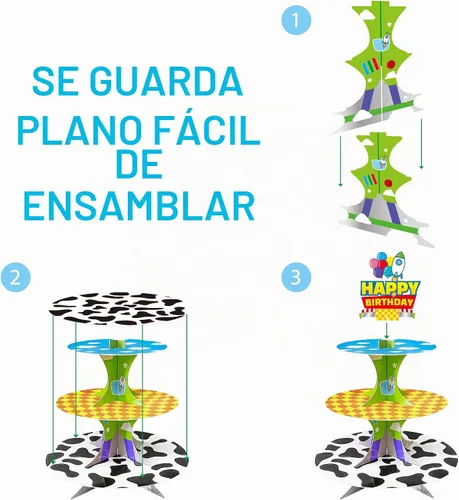 Vista 6 de Soporte para cupcakes de 3 niveles de historieta de dibujos animados, soporte de torre de postres para decoración de cumpleaños, suministros