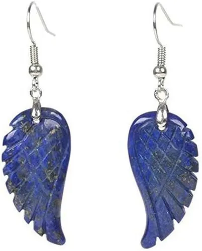 Vista 3 de Pendientes de piedra de cristal de Reiki curativa tallada amatistas lapislázuli con alas de ángel colgantes aretes de piedra LR9BJ fresa