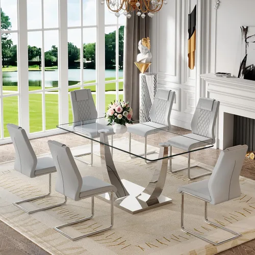 Vista 26 de Mesa de comedor moderna para mesa de comedor de mármol sintético de 4/6, 63 pulgadas, mesa de cocina rectangular, mesa de cocina y comedor de fácil