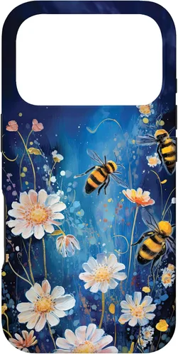 Vista 30 de Bees and Wildflowers on Dark Blue Case for iPhone 17