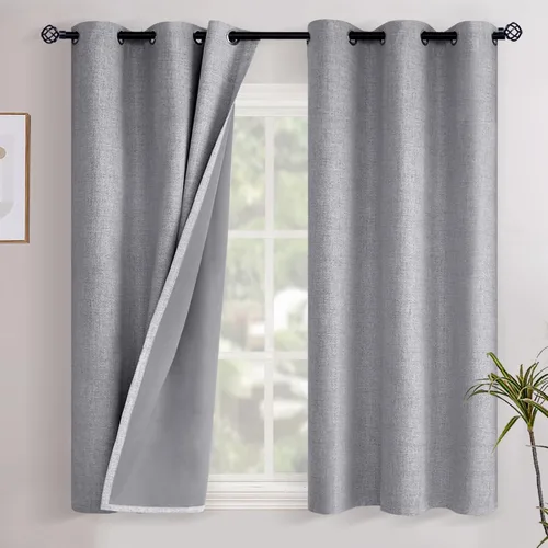 Vista 25 de YoungsTex - Cortinas opacas de lino para dormitorio, oscurecimiento de la habitación, cortinas con textura de lino, paneles con aislamiento térmico