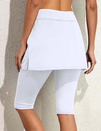 Vista 2 de Septangle Leggings deportivos con falda UPF 50+ para mujer, con falda de fijación, pantalón deportivo