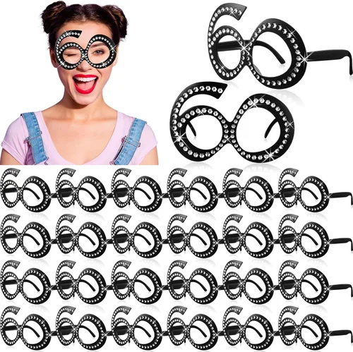 Vista 9 de Huwena 24 Pairs Birthday Glasses Number Crystal Frame Costume Sunglasses Novelty Eyewear Photo Booth Props Party Favors