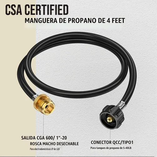 Vista 2 de Adaptador de manguera de propano de 4 pies, convertidor de 1 libra a 20 libras, extensión de manguera de tanque de propano, ajuste QCC1 a 1 libra