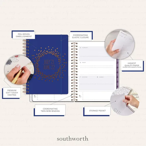 Vista 5 de Southworth Agenda académica (julio de 2021 a junio de 2022), 8.5 x 11 pulgadas, floral brillante, papel de 28 libras/3.70 oz/m², alambre doble