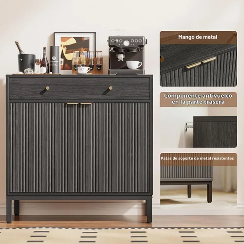 Vista 5 de Mericonia Aparador Buffet Gabinete Almacenamiento, Consola de madera moderna acanalada Credenza