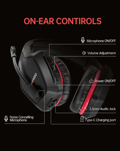 Vista 6 de BEAVIIOO - Audífonos inalámbricos 24G con micrófono para videojuegos para PCPS4PS5-50 horas con puerto USB modo con cable para Xbox Switch y modo