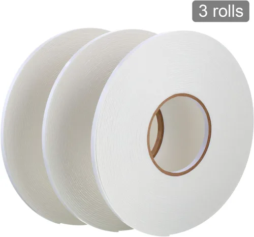 Vista 5 de Zonon 3 rollos de cinta de espuma de doble cara PE, cinta adhesiva de montaje de esponja de doble cara (1/4 pulgada por 50 pies, blanca)