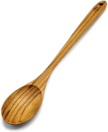 Vista 6 de FAAY Cucharas de cocina y ensalada de teca tailandesa (paquete de 2), 9.5 pulgadas, hechas a mano en Tailandia, acabado de aceite de coco natural