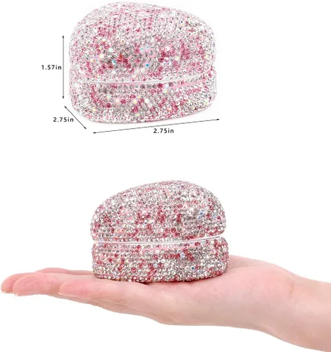 Vista 3 de Caja de joyería de lujo con forma de corazón de diamantes de imitación Bling totalmente para almacenamiento de joyas con luz LED para compromiso boda