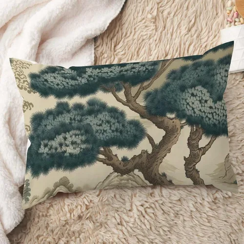 Vista 13 de ArogGeld Funda de cojín lumbar asiática de estilo chinoiserie, de lino marrón, pájaro y flor, funda de almohada asiática para sala de estar, A-6