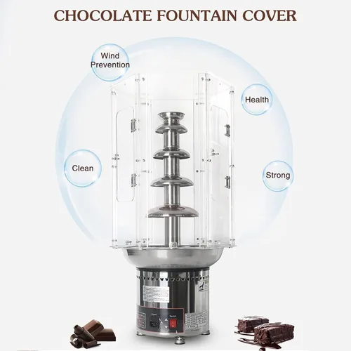 Vista 3 de Máquina de fuente de chocolate con cubierta antipolvo de acrílico transparente de plástico con control de temperatura, máquina de cascada de 4