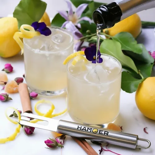 Vista 6 de Cuchillo de canal de acero inoxidable, herramienta para decorar cítricos a nivel de chef, coctelera y pelador de frutas, utilizado para bebidas
