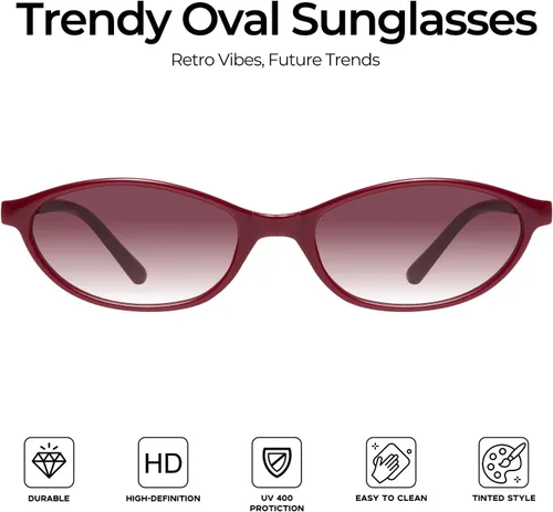 Vista 2 de mosanana Gafas de sol ovaladas retro para mujer, diseño de ojo de gato Y2K de los años 90, MS52587