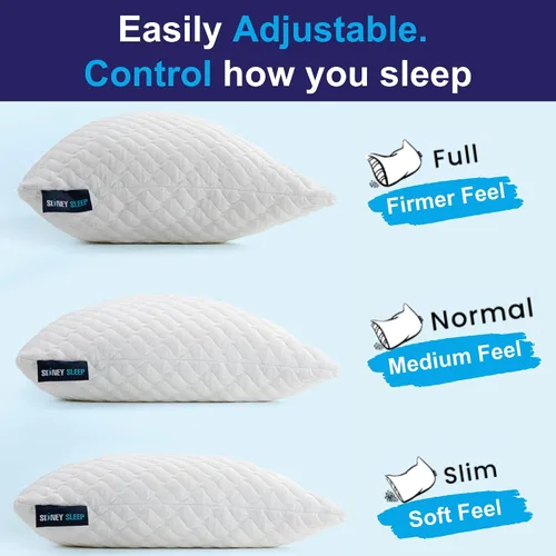 Vista 2 de Sidney Sleep Almohadas curvas ajustables para soporte de cuello y hombros con relleno extra triturado, almohada de contorno cervical para personas