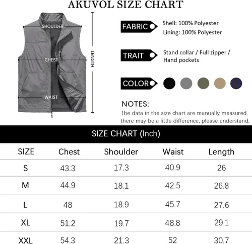 Vista 6 de AKuVoL Chaleco ligero Softshell para hombre, impermeable, chaleco acolchado a prueba de viento para golf y correr