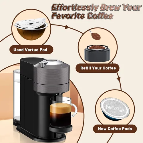 Vista 6 de Kit de cápsulas reutilizables para Nespresso Vertuo, cápsulas de café Vertuo recargables, accesorios de espresso con 100 piezas de sellos, tapas