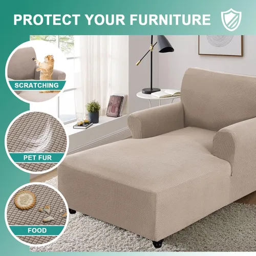 Vista 3 de Funda de sofá ajustable para diván, funda elástica con doble brazo, protector de muebles lavable (caqui, cuadros pequeños)