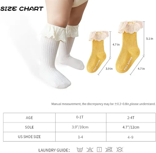 Vista 4 de HOUSEYUAN Calcetines largos con volantes hasta la rodilla para bebé niña pequeña calcetines de princesa lindos con volantes vestido de bebé