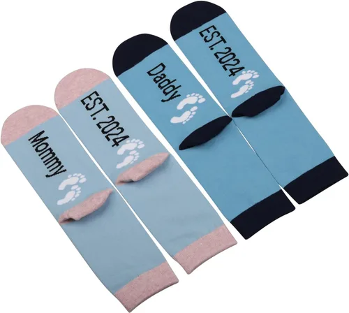 Vista 2 de CMNIM Nuevos padres regalos de embarazo papá y mamá Est 2024 Nuevos padres calcetines de padres primerizos regalos anuncio calcetines de regalo, Sock