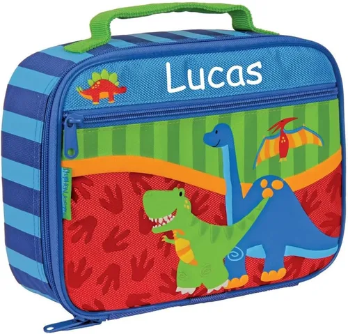 Vista 2 de Stephen Joseph Bolsa aislada para niños, estampado de dinosaurio rojo personalizado, bolsa de contenedor reutilizable, suministros de regreso a