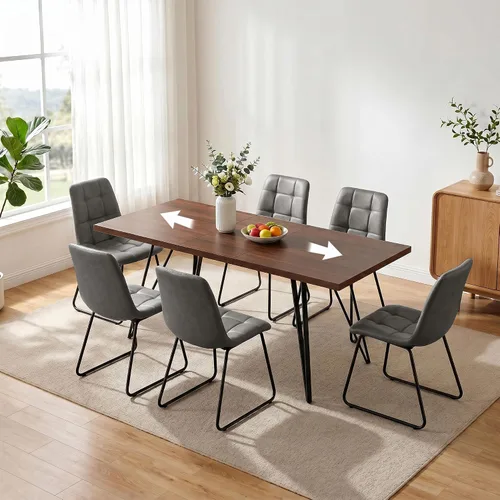 Vista 21 de HIPIHOM Mesa de comedor extensible para 4-6, de 55 a 71 pulgadas para espacios pequeños Mesa de roble
