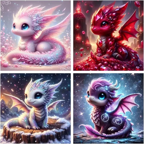 Vista 10 de Acelii Paquete de 6 kits de pintura de diamantes de dibujos animados 5D para niños principiantes, lindos animales, kit de arte de diamantes