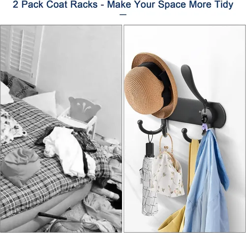 Vista 5 de NearMoon Perchero montado en la pared, paquete de 2 ganchos resistentes para toallas de baño, de acero inoxidable, gancho de metal para toallas