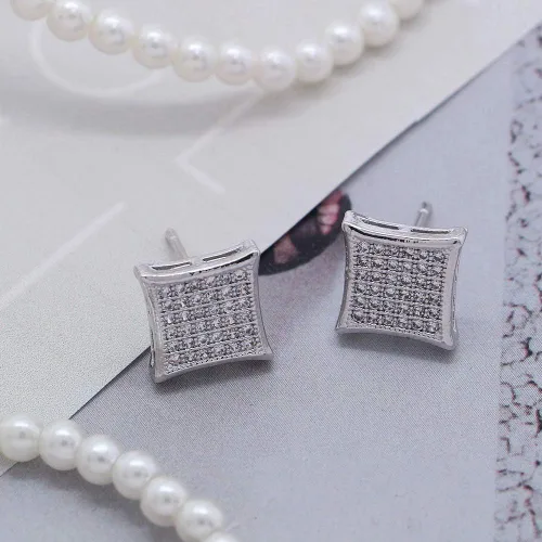 Vista 3 de LuReen Oro Plata 0.433 in cuadrado CZ Stud pendiente de Mens Boy aretes para hombre