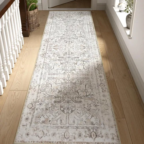 Vista 181 de jinchan Lima - Alfombra simétrica floral geométrica lavable, alfombra de entrada de medio círculo de 2 x 3, alfombra de media luna, suave y Azul