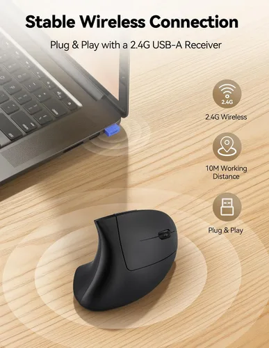 Vista 5 de TECKNET Ratón Ergonómico, Ratón Vertical Inalámbrico Recargable para Túnel Carpiano Mano Derecha, 4800 DPI 5 Niveles Ajustables 2.4GHz con Receptor