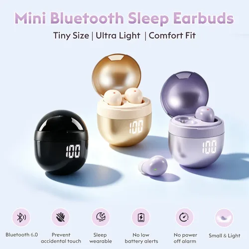 Vista 2 de Mini auriculares para dormir Bluetooth 6.0 invisibles pequeños auriculares Púrpura