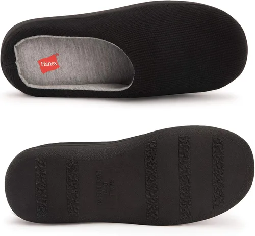 Vista 4 de Hanes Pantuflas tipo zueco de punto gofre suave para mujer con suela para interiores