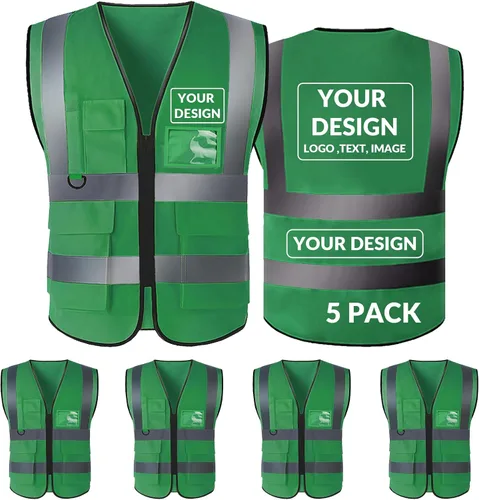 Vista 27 de BeautyWill Chaleco de seguridad con logotipo personalizado, Hi Vis Clase 2, chaleco reflectante de construcción unisex con 5 bolsillos